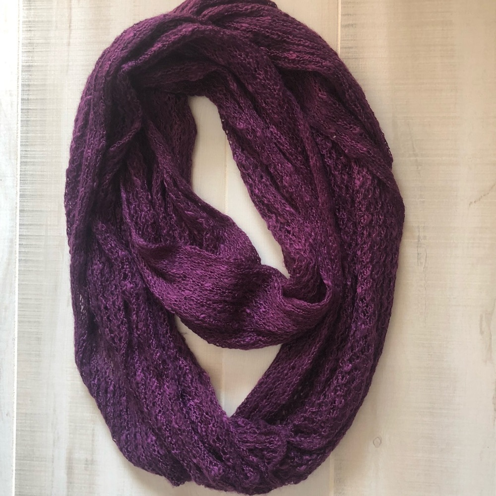 Purple knitted infinity scarf